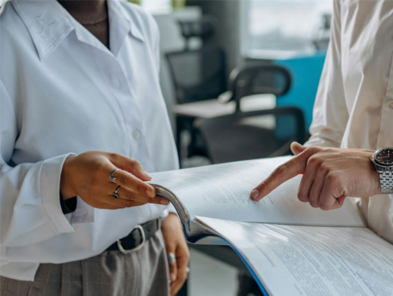 Two people discussing