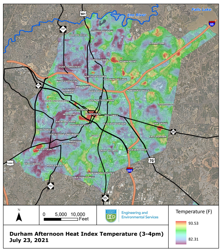 Durham Afternoon Heat Index Temperature map
