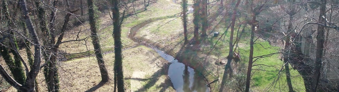 Aerial view of a meandering stream