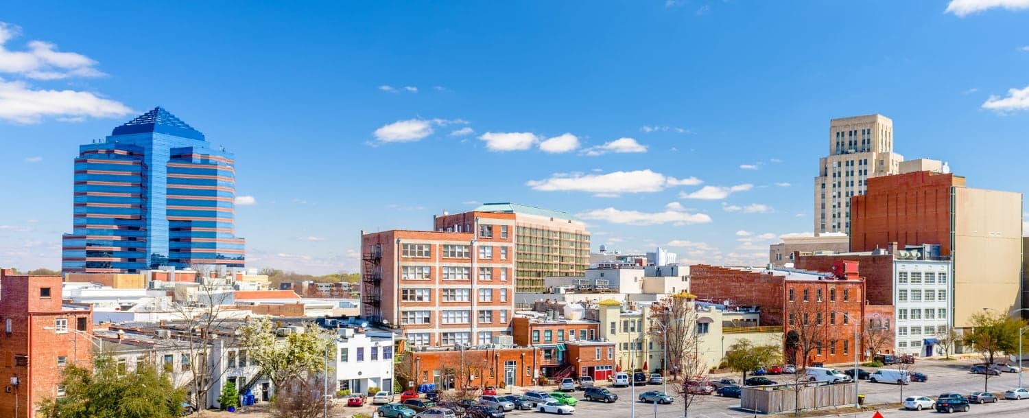 The City of Durham skyline against a backdrop of clear skies